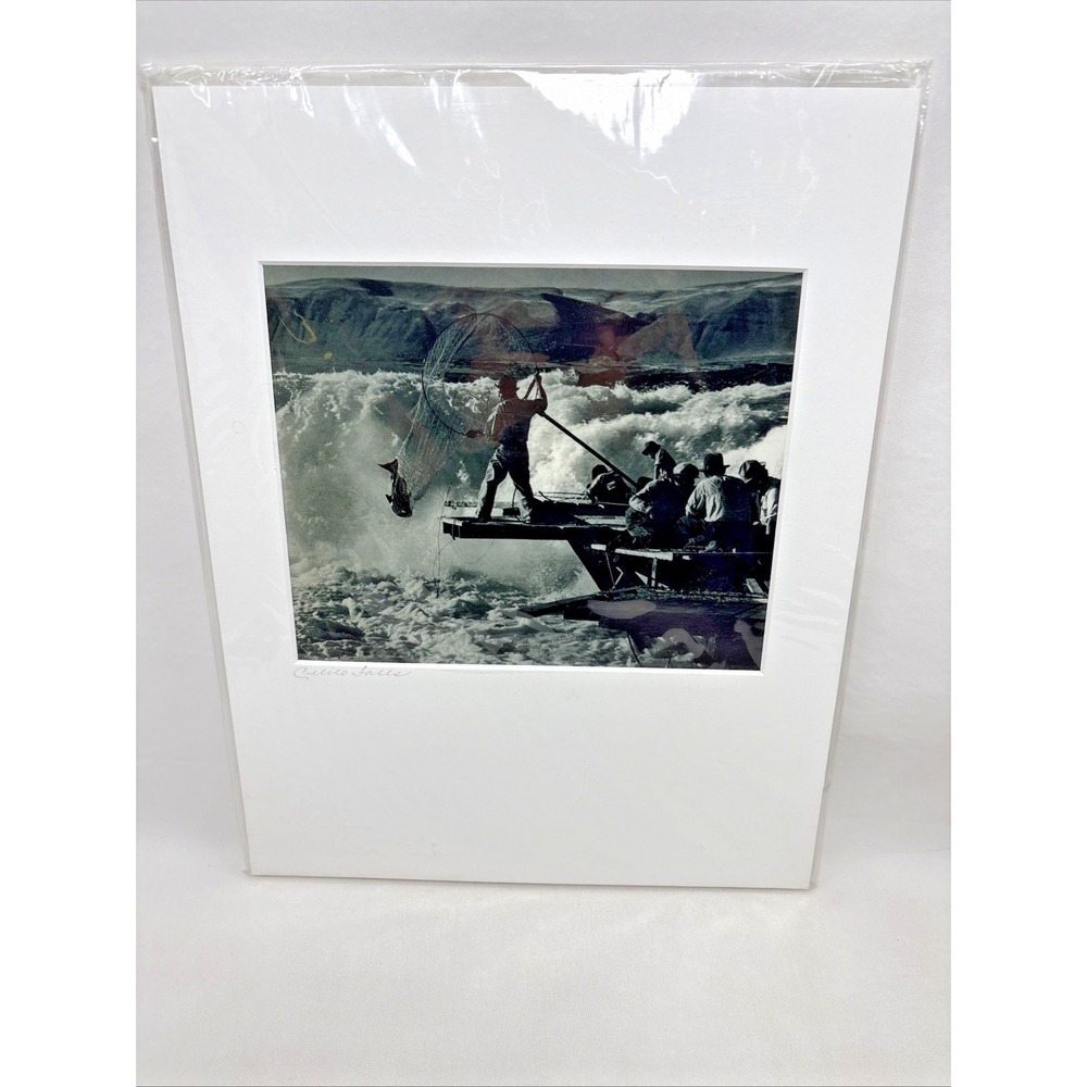 Celilo Falls Oregon Reproduced Black And White Photo 1940s Fishing